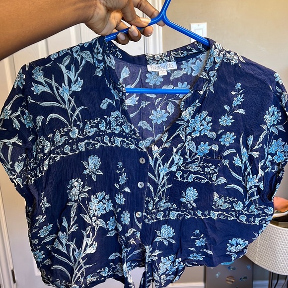 Patrons of peace navy blue flower shirt. - Picture 4 of 6